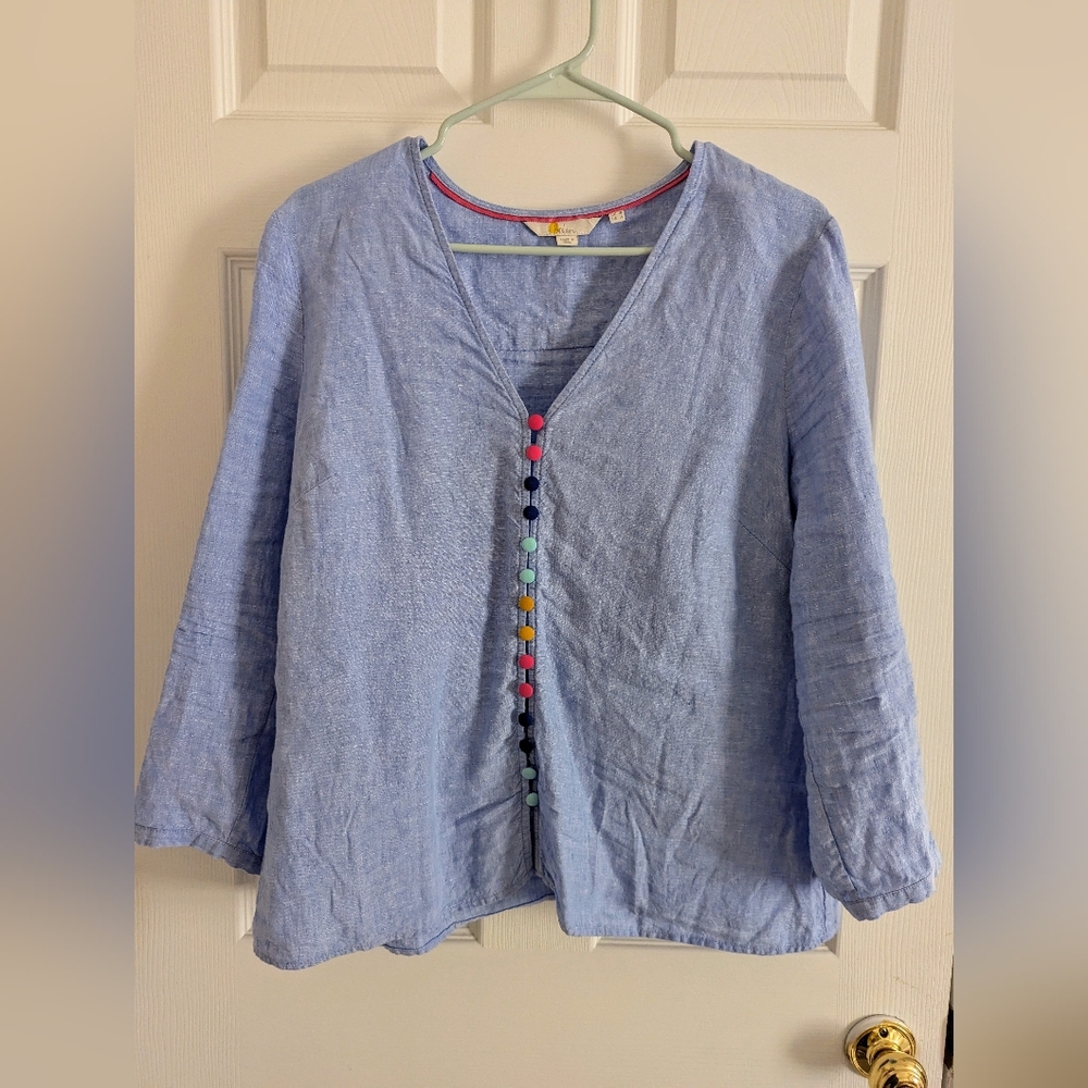 Boden Blue Cecilia Linen Blouse Size 14